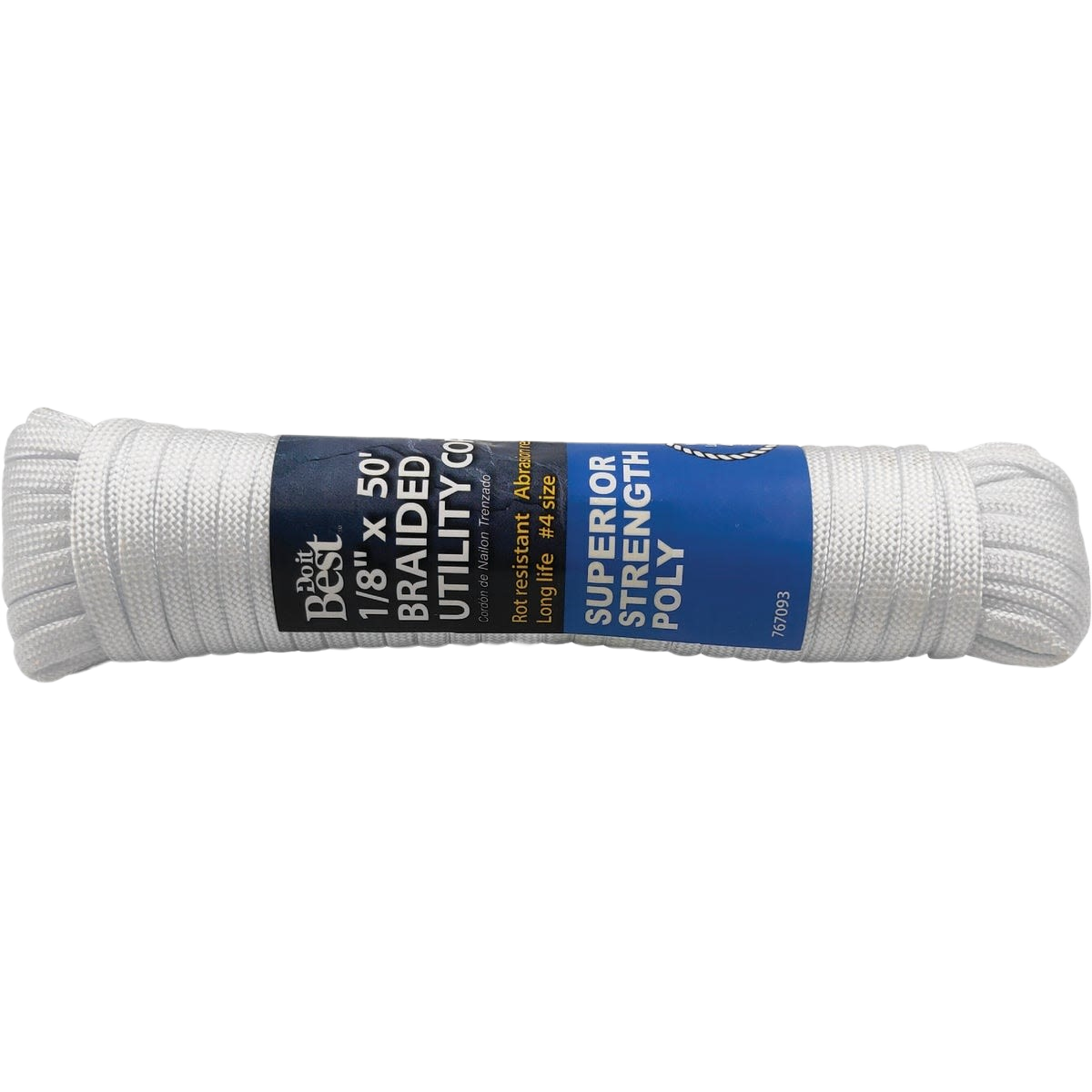 White braided polypropylene paracord rope coil designed for tools and home improvement projects with high durability