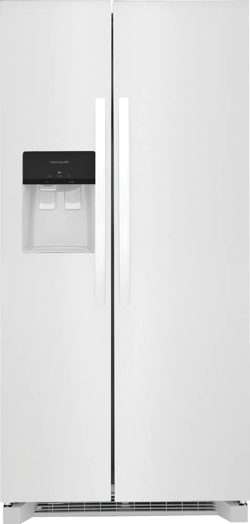 33-inch standard depth side-by-side refrigerator in white with built-in water and ice dispenser from Appliances collection