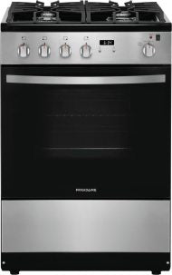 Stainless steel 24-inch freestanding gas range with front controls, continuous grates, and storage drawer in Ranges collection