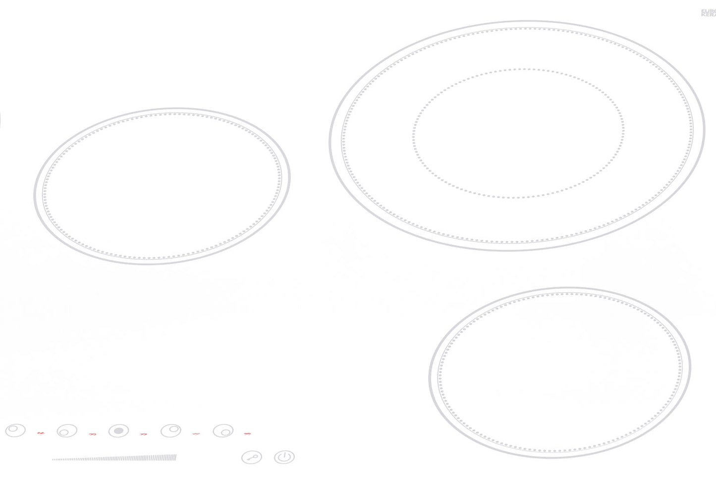 White smooth radiant cooktop with five burners and touch controls for kitchen and home improvement use