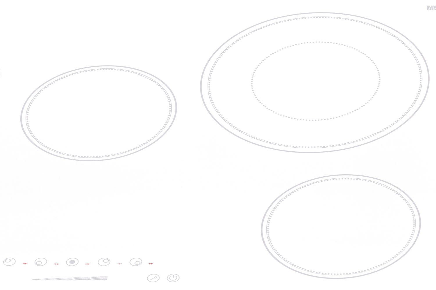 White smooth radiant cooktop with five burners and touch controls for kitchen and home improvement use