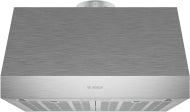 Brushed stainless steel undercabinet range hood with ventilation filters, part of Bosch kitchen appliances and home improvement tools collections