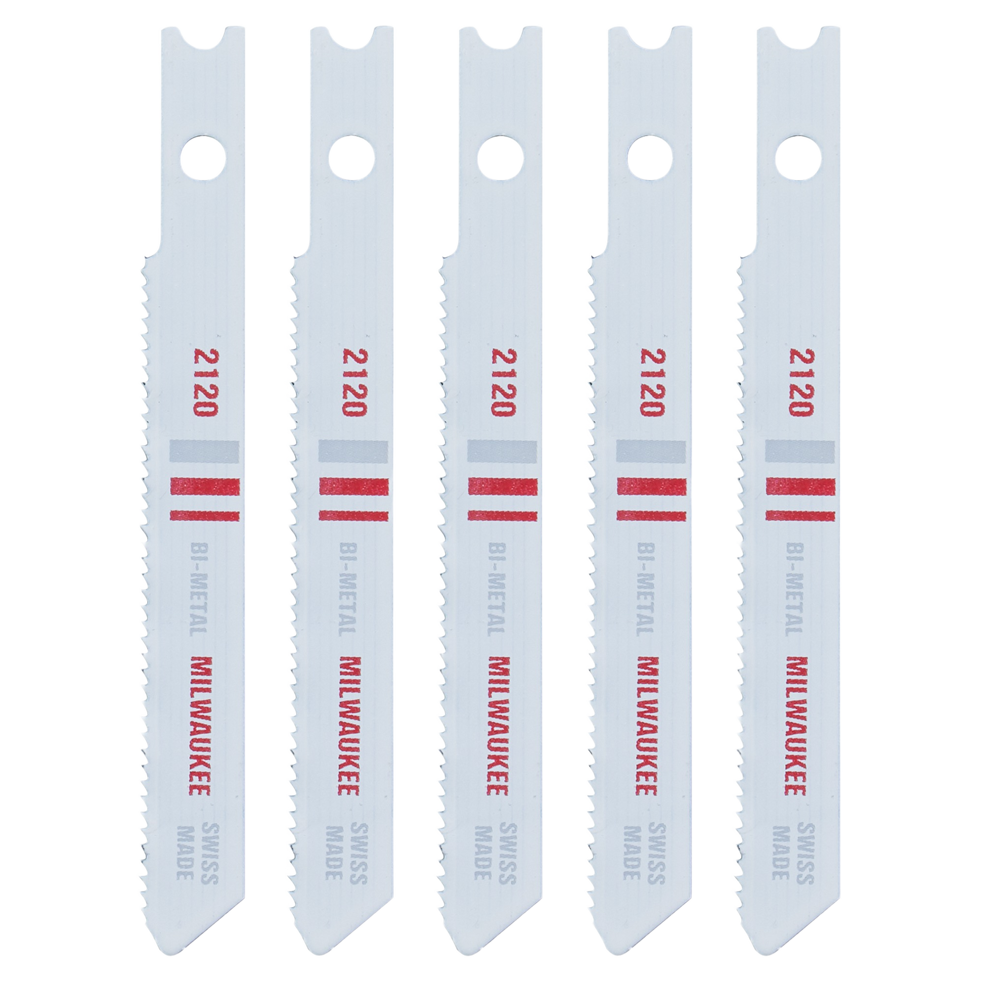 Set of five metal U-shank jigsaw blades with fine 18 TPI teeth for precise cutting in tools and home improvement tasks