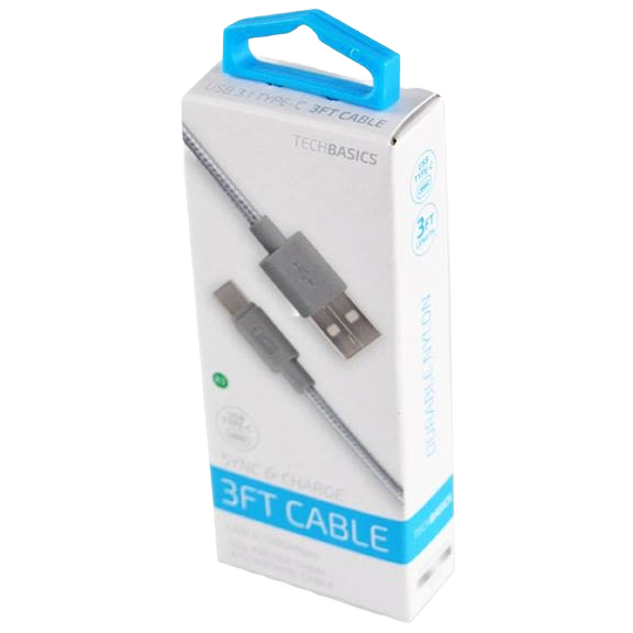Grey Type C charging cable in 3-foot length, included in Electrical and Under $25 collections for home improvement needs