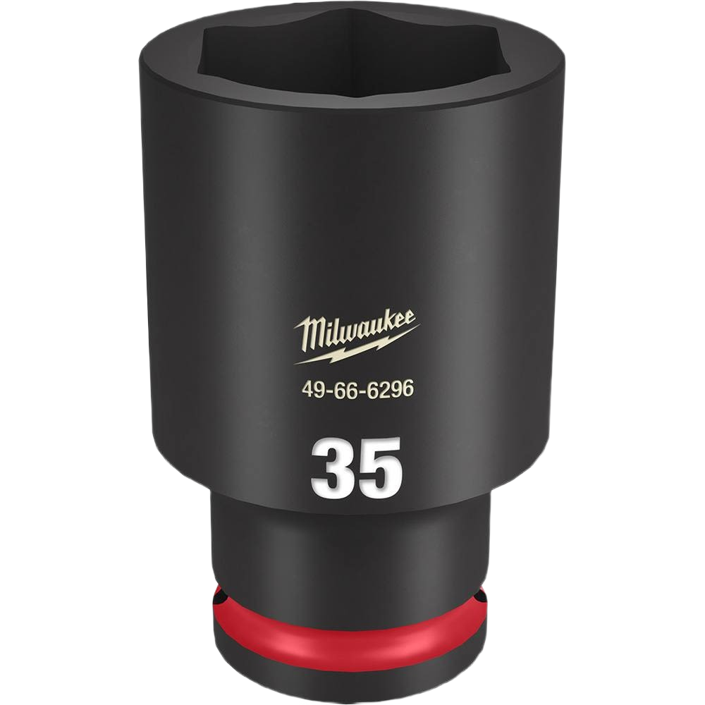 35 mm deep 6 point impact socket with red ring, designed for heavy-duty hand tools and home improvement tasks