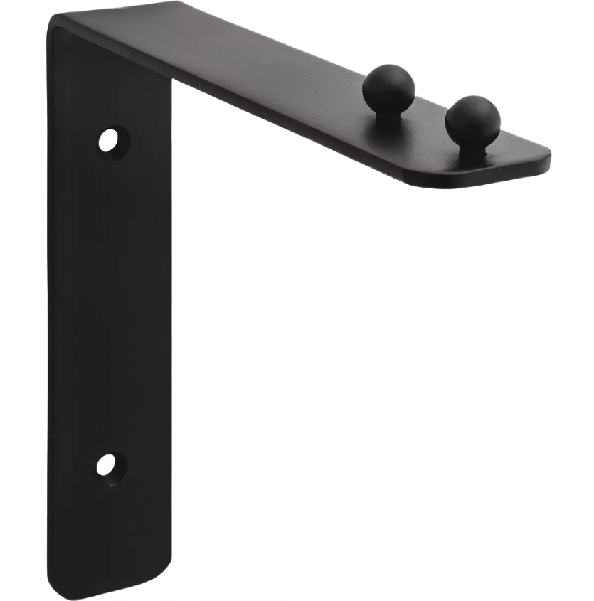 Black steel wall-mounted bracket with dual ball ends for securely hanging plants or decorative items in home improvement projects