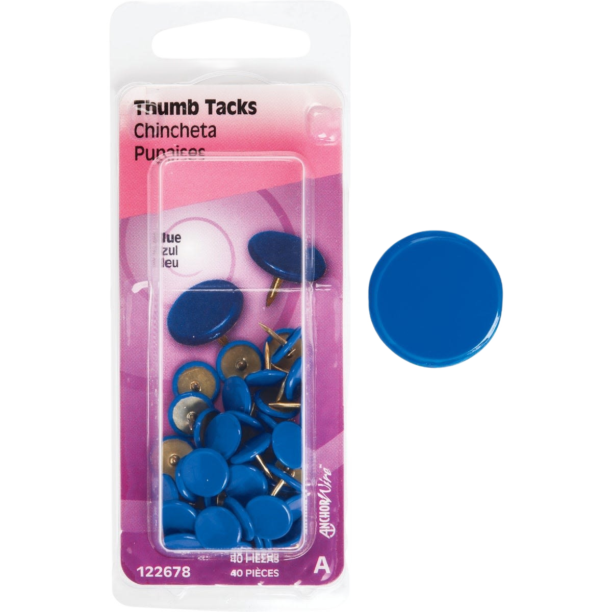 Package of Hillman blue thumb tacks with sharp points for versatile fastening in home improvement and office tasks under $50
