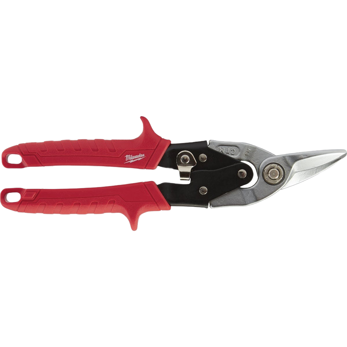 Left-cutting aviation snips with red ergonomic handles for precision metal cutting in tools and home improvement tasks