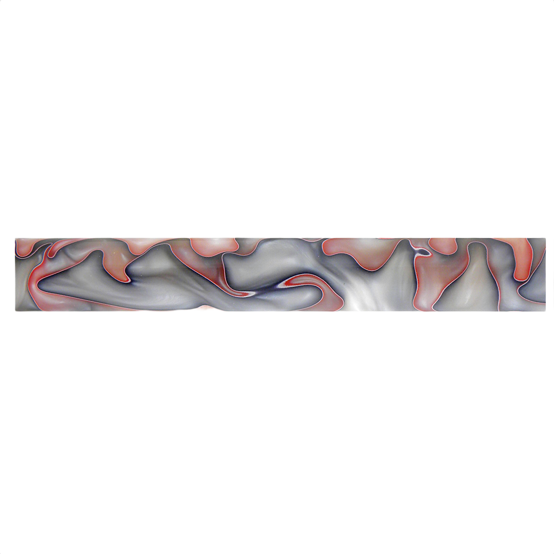 Acrylic pen blank with swirling gray and red patterns for woodworking tool accessories and home improvement projects