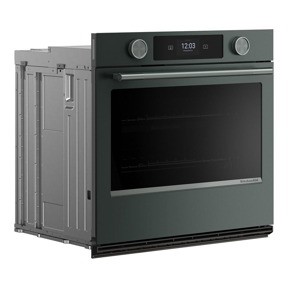 30-inch smart electric single wall oven in matte finish with LED display and control knobs from KitchenAid Appliances