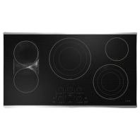 Black glass electric cooktop with five radiant heating elements and touch control panel from cooktops and kitchenware collection