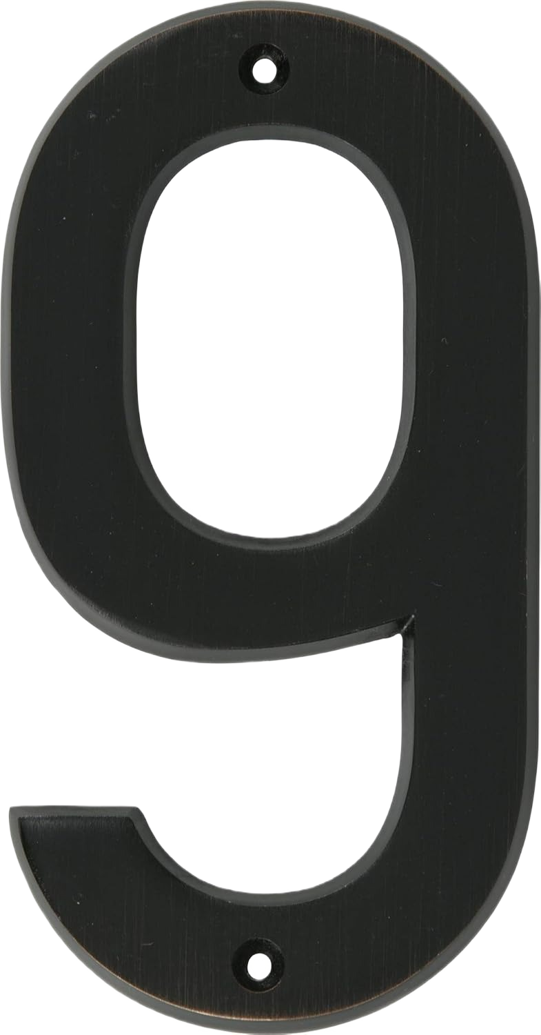 Old World Bronze house number 9 with mounting holes for home improvement and signage in Hardware collection