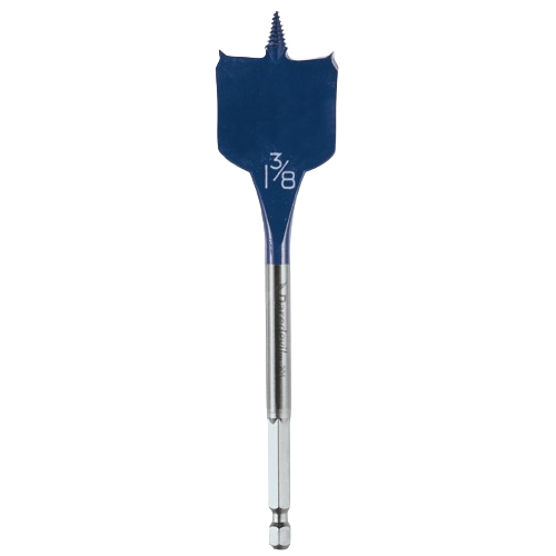 Blue and silver 1-3/8 inch spade bit with threaded tip for drill and tool accessories under $50 collections