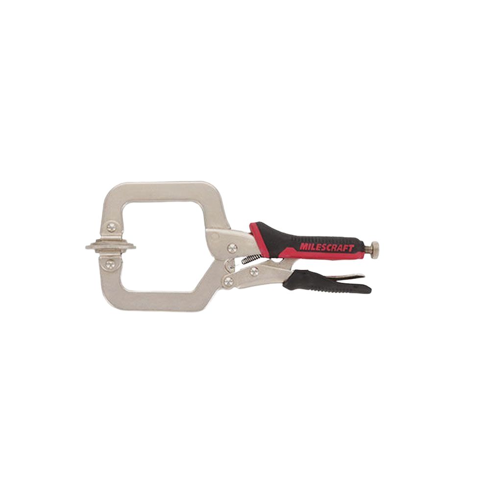 Metal 3-inch face clamp with red and black handle for woodworking and home improvement clamping tasks