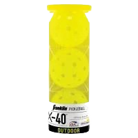 Clear plastic tube containing three bright yellow outdoor pickleballs for recreational sports and backyard games