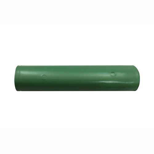 Green plastic tube downspout extender designed to redirect water away from building foundations for home use