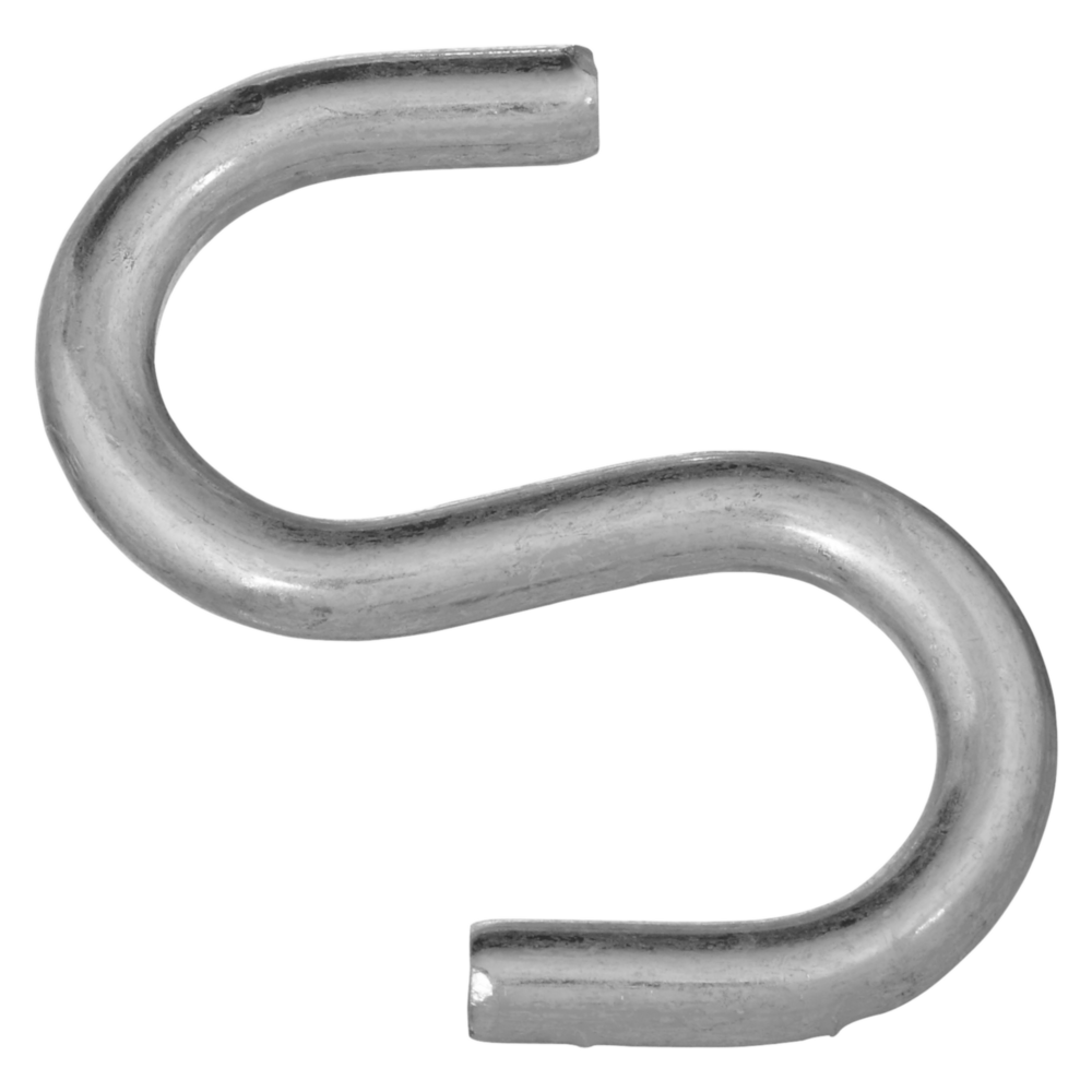 Zinc coated heavy-duty open S hook for hanging and securing in hardware and fasteners collections