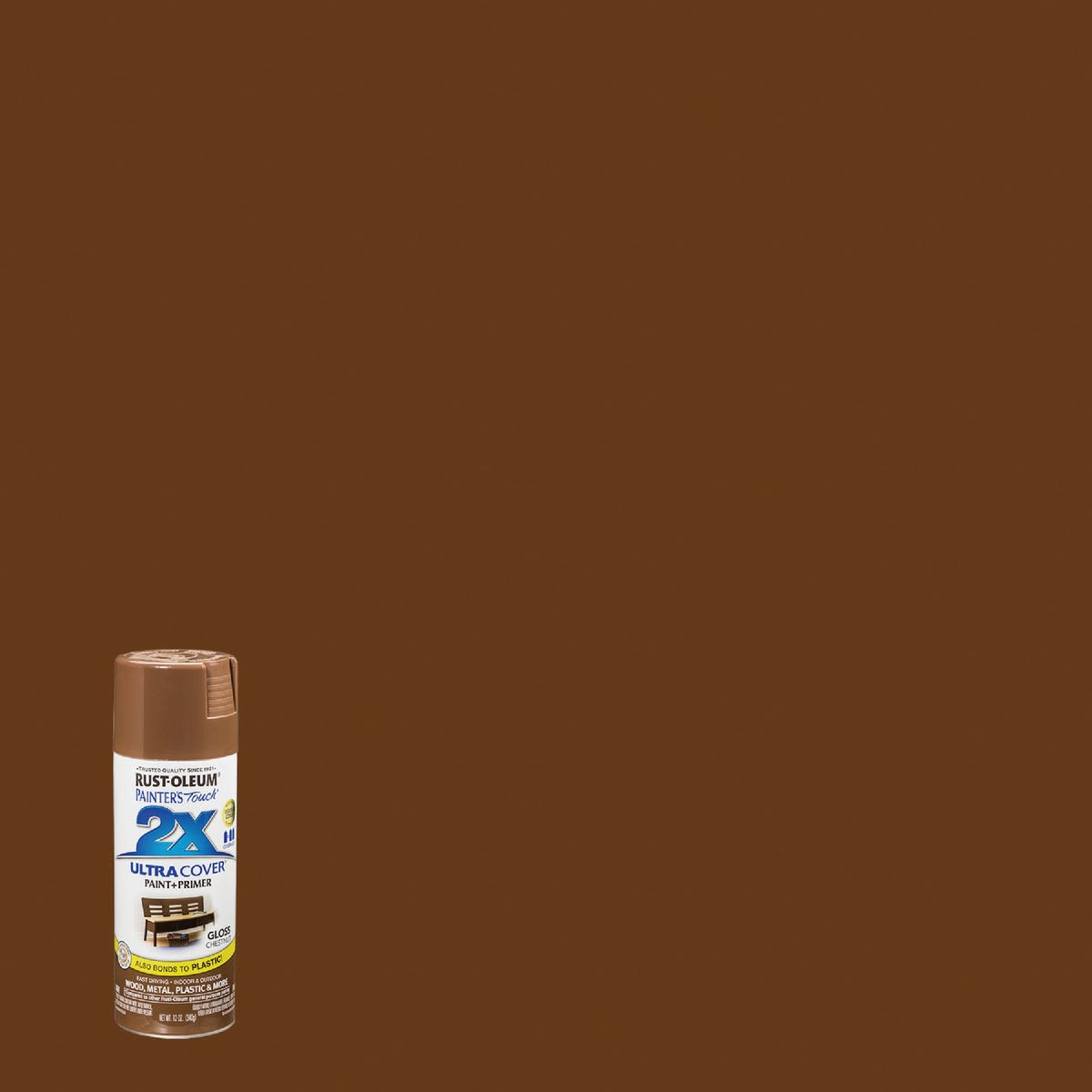 12 oz can of chestnut gloss spray paint and primer for home improvement in Rust Oleum and spray paint collections