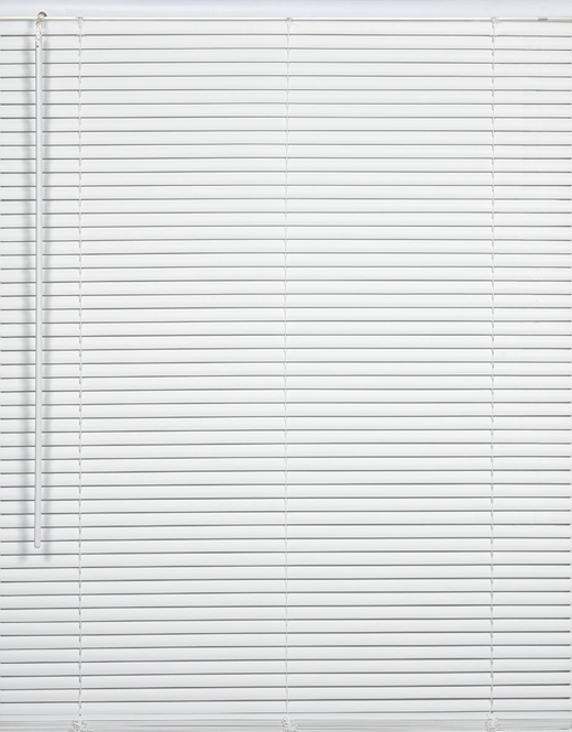 White vinyl cordless mini blind with adjustable slats for light control in home improvement projects