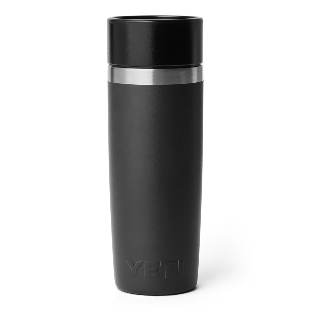 Black insulated 16 oz. travel bottle with stainless steel detail and durable double-wall vacuum insulation in drinkware collection
