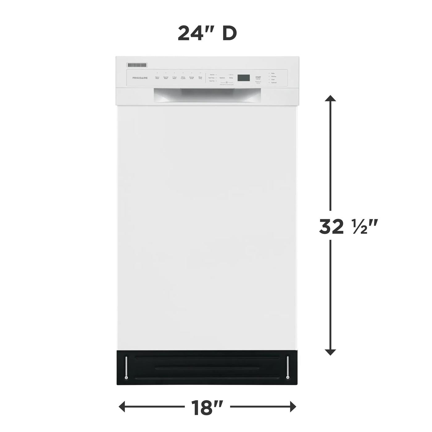 White 18-inch built-in dishwasher with top control panel and black vent from kitchen appliances and dishwashers collection