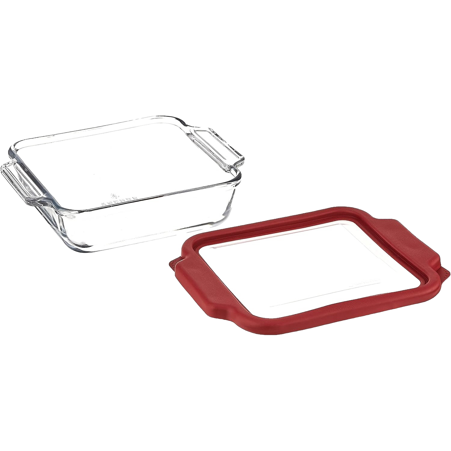 Clear glass baking dish with durable red plastic lid for kitchenware and bakeware storage under $50 collection