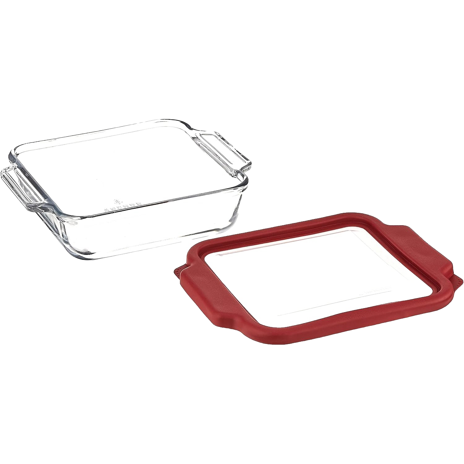 Clear glass baking dish with durable red plastic lid for kitchenware and bakeware storage under $50 collection