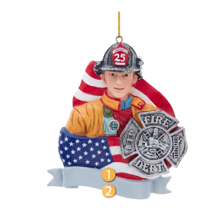 Personalized firefighter ornament with badge and American flag, festive decoration for Christmas tree under $50 collection