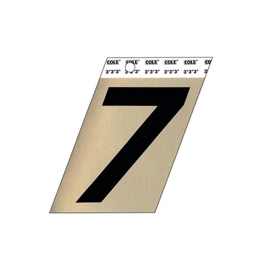Black number 7 on gold aluminum backing with adhesive strip for easy application in home improvement hardware collections