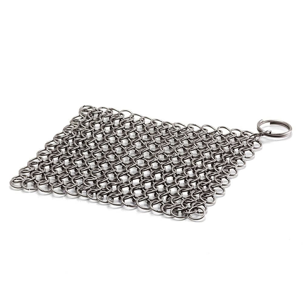 Rectangular stainless steel chainmail cleaner for cast and wrought iron cookware in kitchenware collection under $50