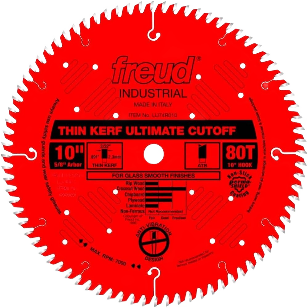 Red industrial-grade crosscut saw blade with 80 teeth for woodworking tool accessories and power tool use under $100 collection