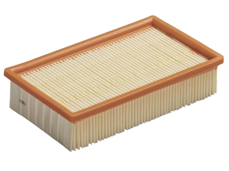 Rectangular flat fold filter with cellulose fibers and orange trim for dust collectors and woodworking tools collections