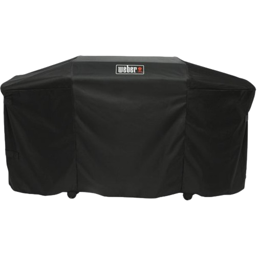 Durable black weather-resistant polyester griddle cover with Weber logo, part of grill accessories and outdoor living collections