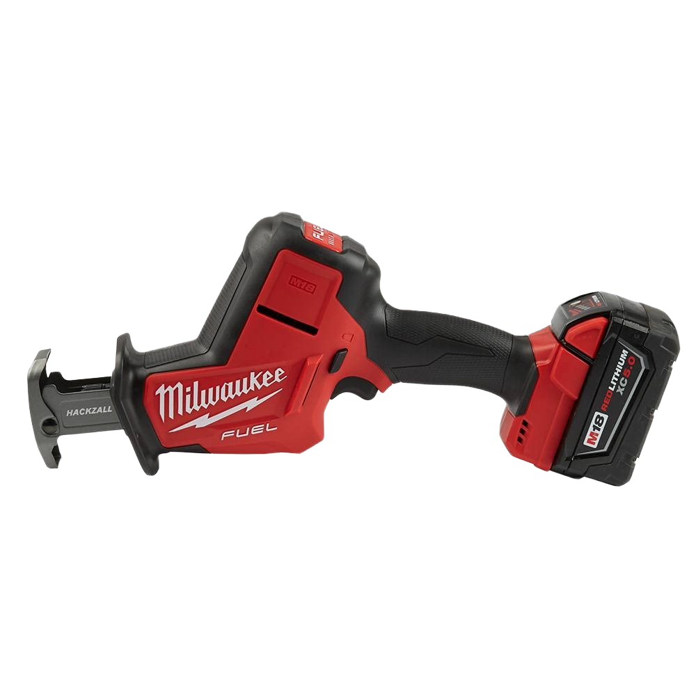 Cordless red and black Milwaukee M18 FUEL Hackzall reciprocating saw for power tools and woodworking collections