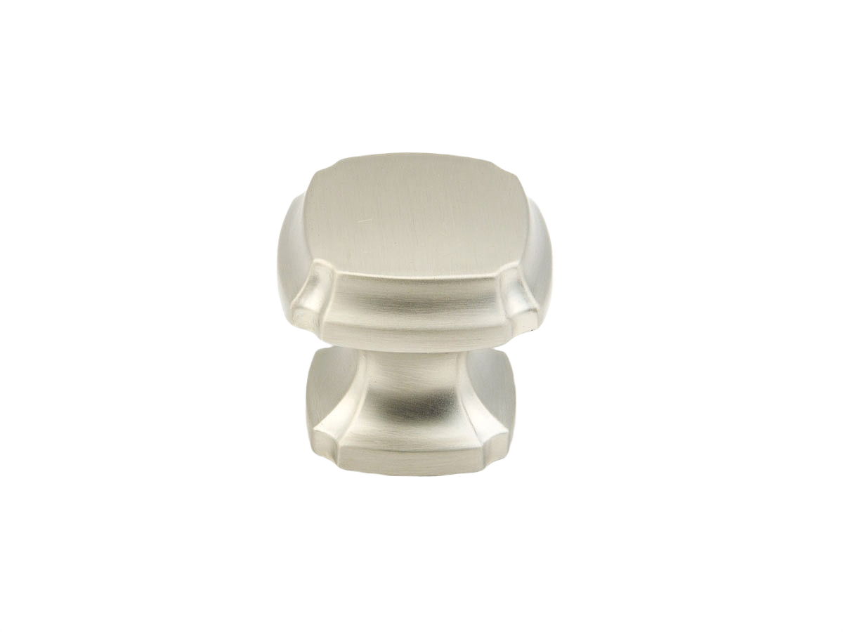 Satin nickel square cabinet knob from Empire collection with sleek transitional design for furniture hardware upgrades