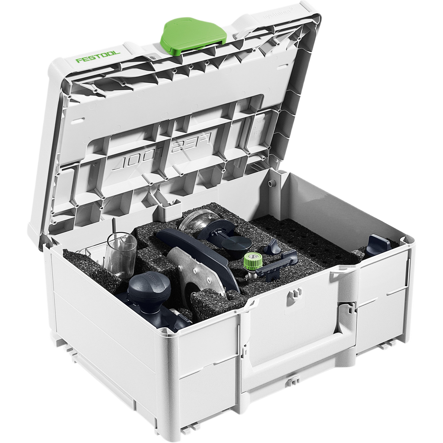 Portable Systainer case with organized routing tool accessories and inserts for woodworking tool storage and home improvement tasks