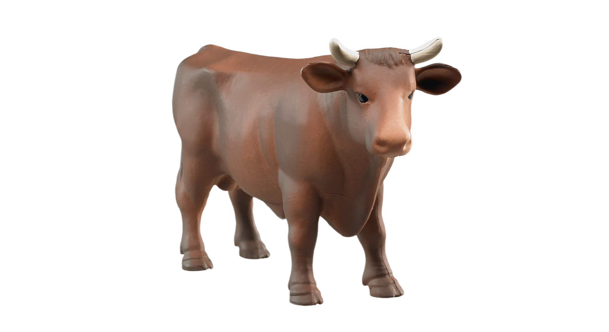 Brown plastic bull figure with white horns and lifelike detailing for collectible or display purposes