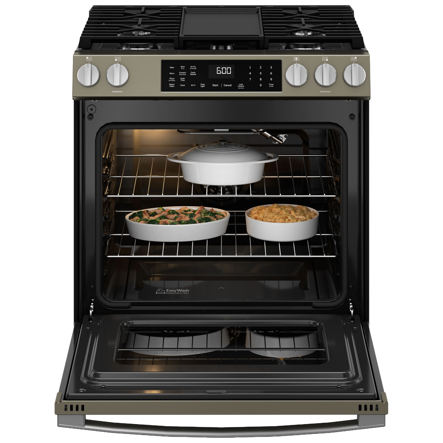 GE® 30" Slide-In Front-Control Convection Gas Range with No Preheat Air Fry and EasyWash™ Oven Tray