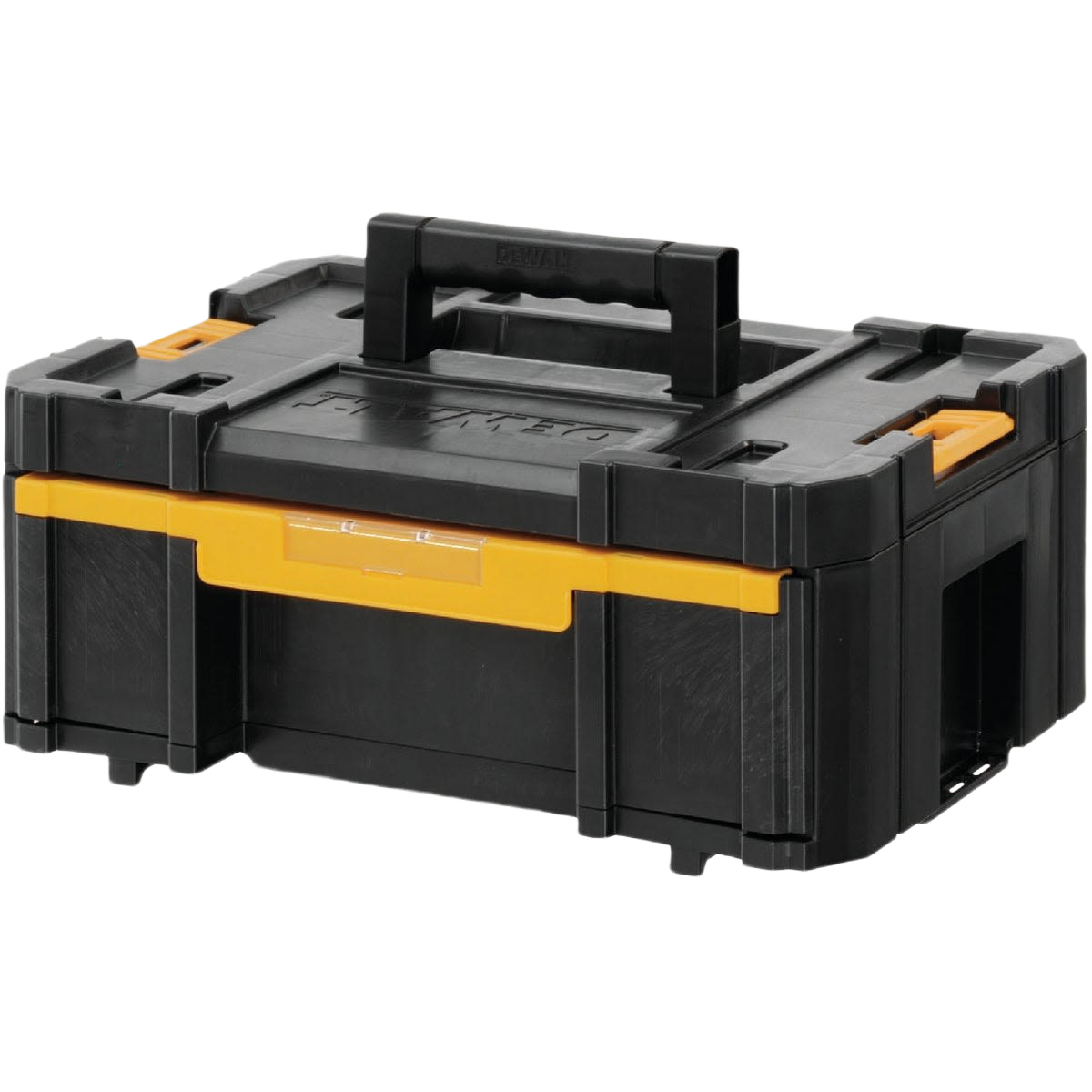 Black and yellow stackable tool storage drawer for workshop and jobsite organization under $100 collections