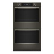 30-inch black ore smart electric double wall oven with LED touchscreen and assisted cooking modes in kitchen appliance setting