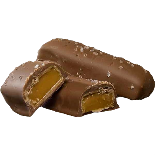 Milk chocolate bars with soft caramel centers and sea salt flakes, part of chocolates and candies collection under $50