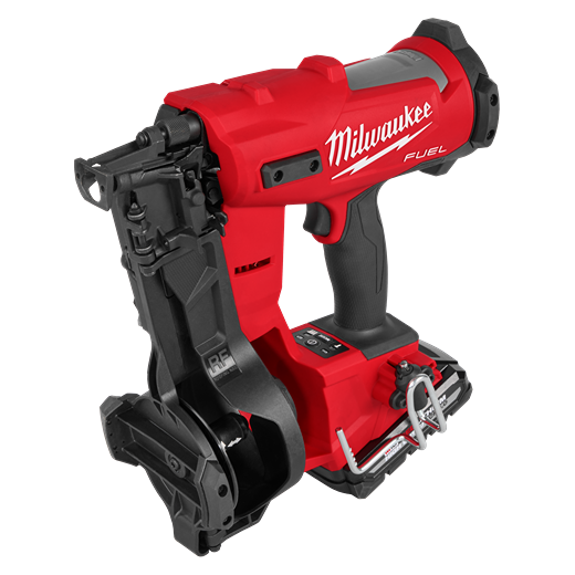 Red and black cordless coil roofing nailer with ergonomic grip and advanced coil magazine for efficient home improvement projects
