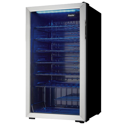 36 Bottle Wine Cooler, Interior Blue LED Lighting, Wire Shelves