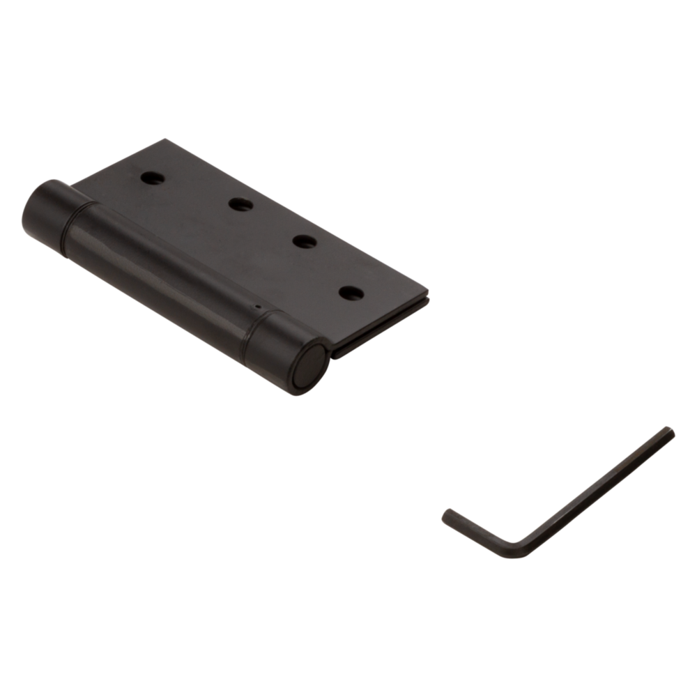 Oil rubbed bronze square spring door hinge with four mounting holes and adjustment tool for door hardware use under $50