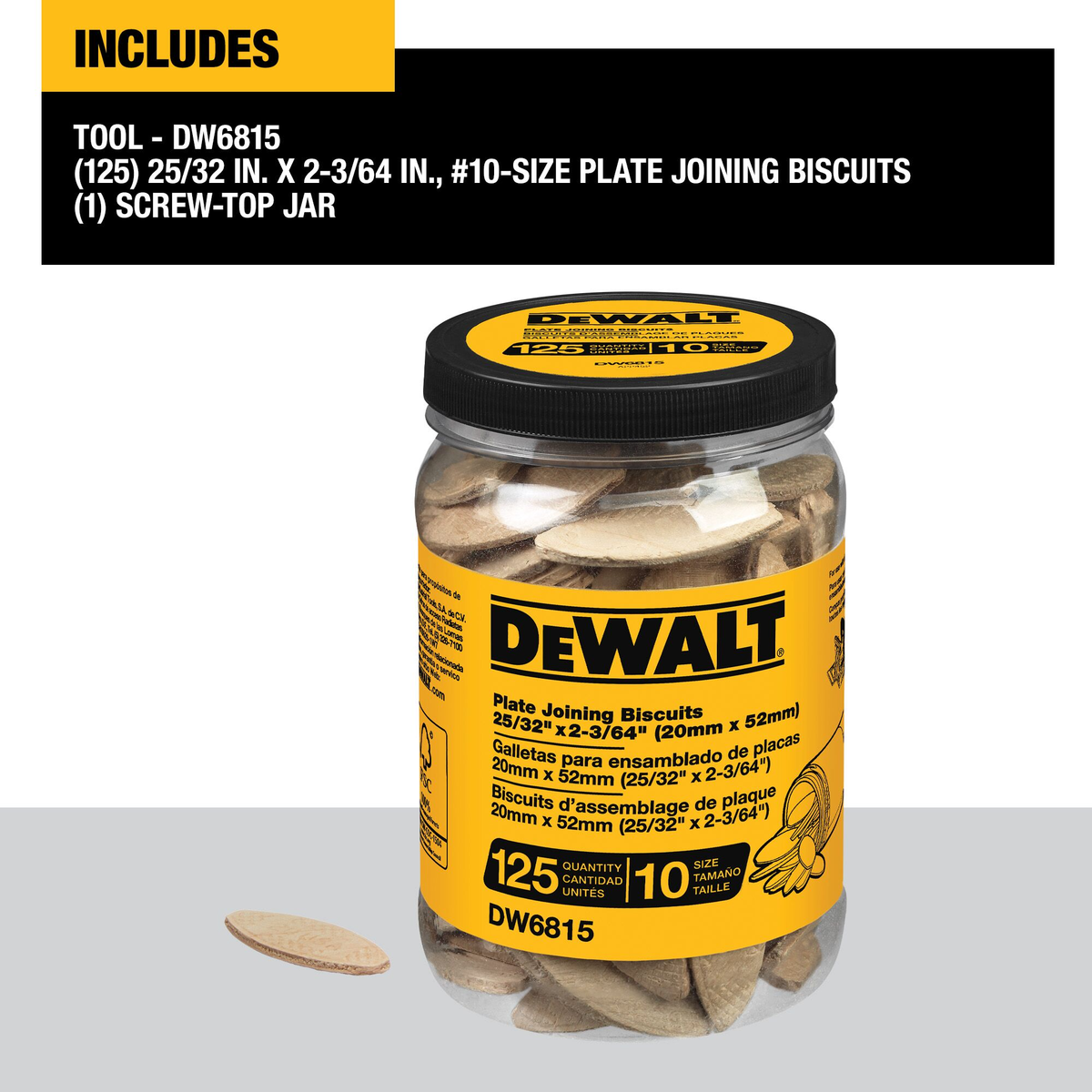DEWALT #10 WOOD BISCUITS, 125-Pack