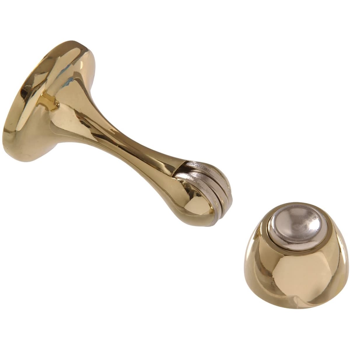 Brass magnetic door stop with polished finish for wall protection, ideal for home improvement and door hardware collections