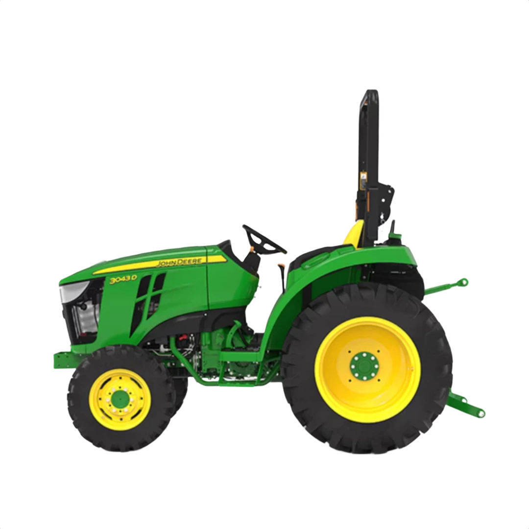 Green and yellow compact tractor with large rear tires and open operator seat for agricultural and home improvement use