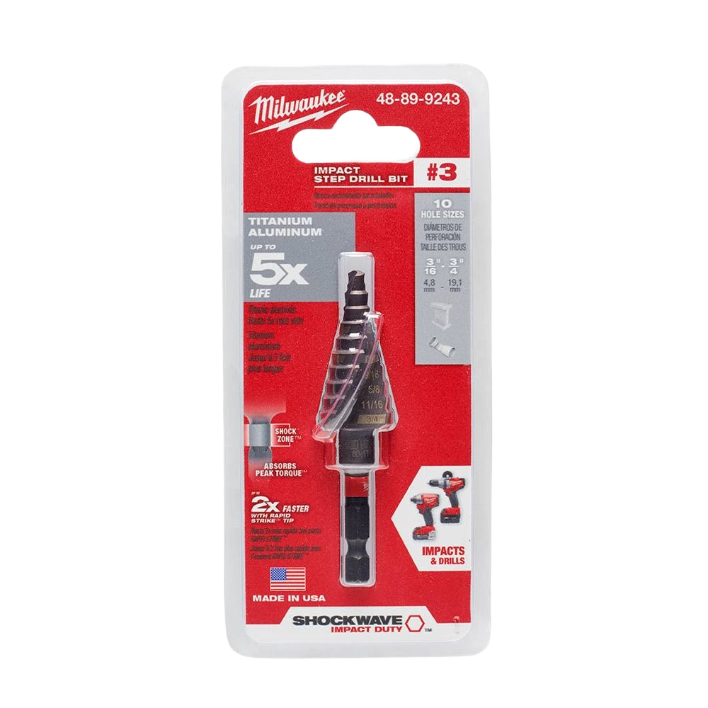 Milwaukee step drill bit with shockwave technology for impact drivers, designed for durable home improvement tool tasks