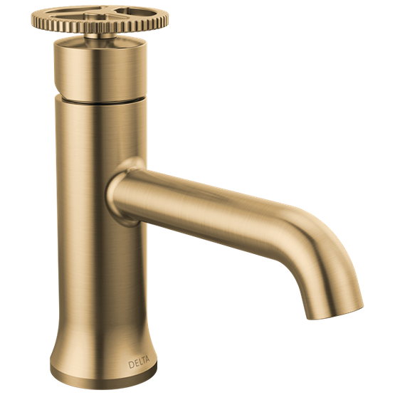Champagne bronze single-handle bathroom faucet with industrial wheel handle for modern plumbing and bath upgrades