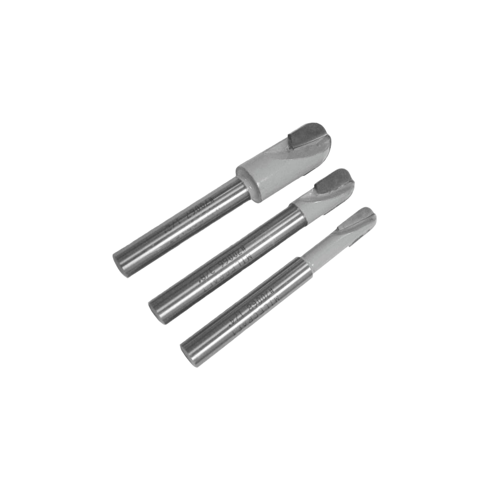 Set of three long reach core box router bits for detailed woodworking in router bits and tool accessories collections